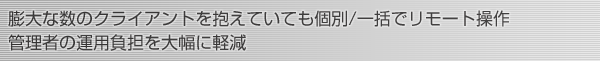 膨大な数のクライアントを抱えていても個別/一括でリモート操作 管理者の運用負担を大幅に軽減